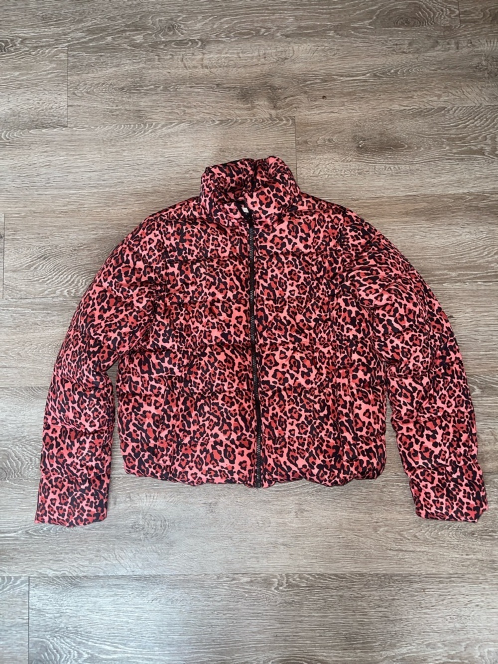 Noisy May Pink Leopard-Print Puffer Jacket animal print cheetah ASOS small